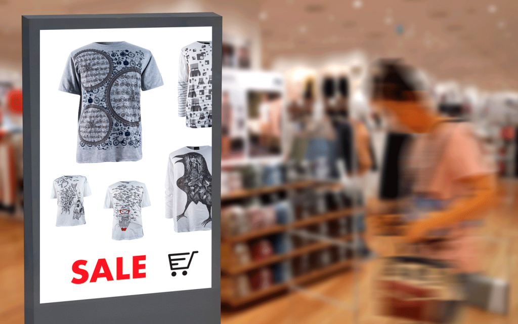 video commerciale in un totem digitale all'interno di un negozio